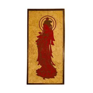Vintage Original “The Art Of Batik”  Painting Of Guanyin Framed Red